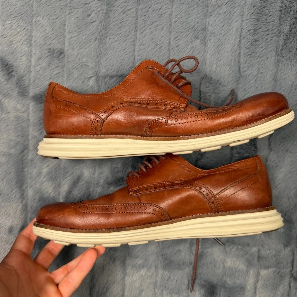 Cole Haan Grand.OS Wingtip Oxford Mens 8.5 Brown Leather Brogue C26471